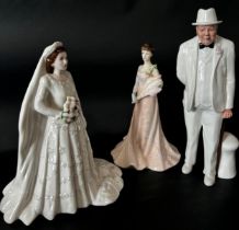 Royal Doulton Famous faces figures to include Winston Churchill, Queen Elizabeth I, Queen