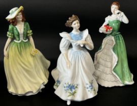 Five Royal Doulton figurines to include July, Spring Posy, Summer, Autumn Flowers, Christmas (5)