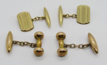 Two pairs of antique 9ct cufflinks to include a pair with engine turned decoration, 8.1g total