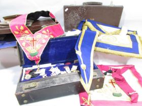 A personal collection of Masonic ephemera contained in three leather cases, containing, gloves ,