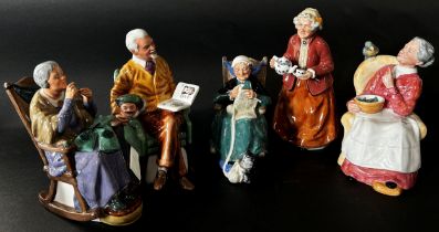 Six 'grand parent' Doulton figures together with eight smaller figures/groups, including Pride and