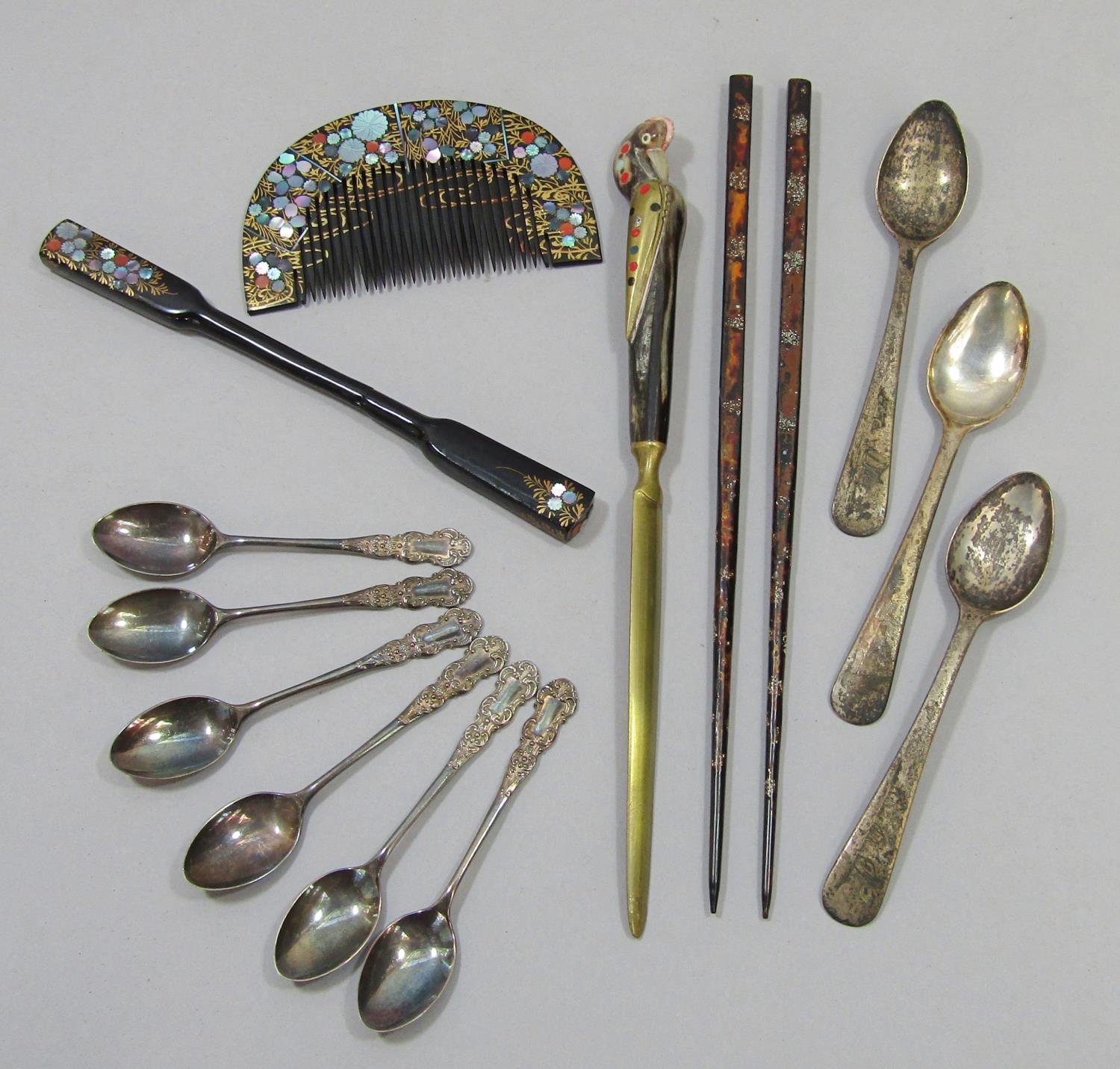 Set of six silver coffee spoons, maker Turner & Simpson Ltd, Birmingham 1957, together with