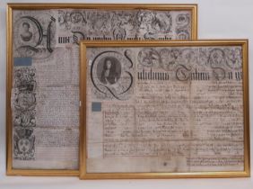 William III and Mary II document hand written and engraved in Latin on vellum, with ornately