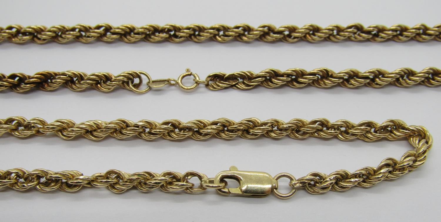 9ct rope twist chain collar necklace and matched bracelet, 8.8g total - Image 2 of 2
