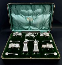 A cased set of condiments retailed by J. Kirschbaum, Salisbury, Rhodesia. including four salt