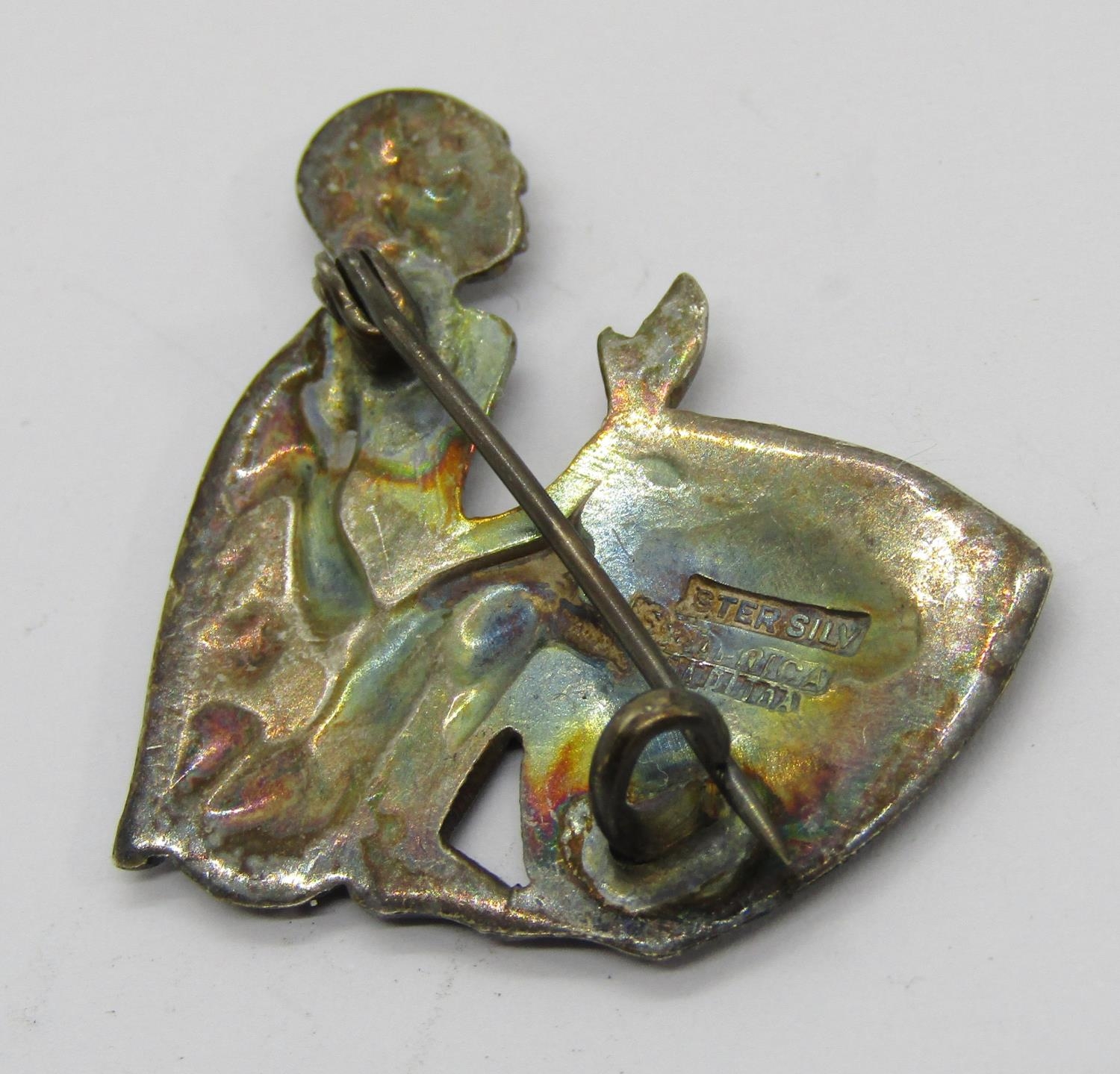 Collection of silver jewellery to include a Candida South Africa brooch depicting a drumming figure, - Image 3 of 3