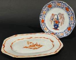 Early 19th century Chinese export plate with European town scene within a ribbon border and a