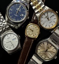 Five assorted gentleman’s wristwatches, to include a 9ct gold cased Avia 15 jewel example, others by