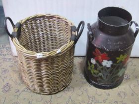 An aluminium milk churn with later hand painted finish (lacks cap) together with a good quality