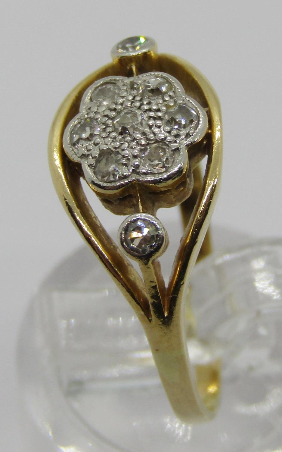 Early 20th century 18ct diamond daisy cluster ring, maker 'W.L', size O/P, 3.1g - Image 2 of 4