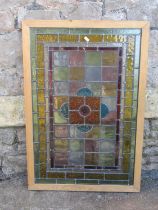 Rectangular leaded light window/panel set within a later simple pine frame 88 cm x 59 cm (overall