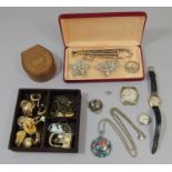 Collection of costume jewellery including a few watches and a silver reversible pendant necklace (