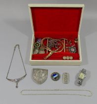 Collection of costume jewellery to include a University College Hospital white metal nurses buckle