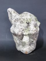 Cast stone lion mask, with a weathered mossy hue, 29cm x 20cm approx.