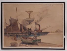 Late 19th century watercolour of Bidford Harbour, initialled H.C. (Hubert Coop) lower left