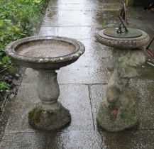 Small weathered cast composition stone bird bath, with circular top and acanthus leaf detail, 41cm