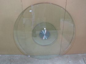 Three large good quality contemporary tempered glass lazy Susan's with speckled coated metal bases