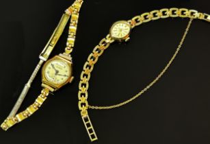 Two early 20th century lady’s wristwatches, a Buren 9ct yellow gold cased wristwatch on plated
