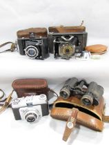 A vintage Ilford Sportsman camera, with leather case, a Kinax vintage camera, an Eastman Kodak