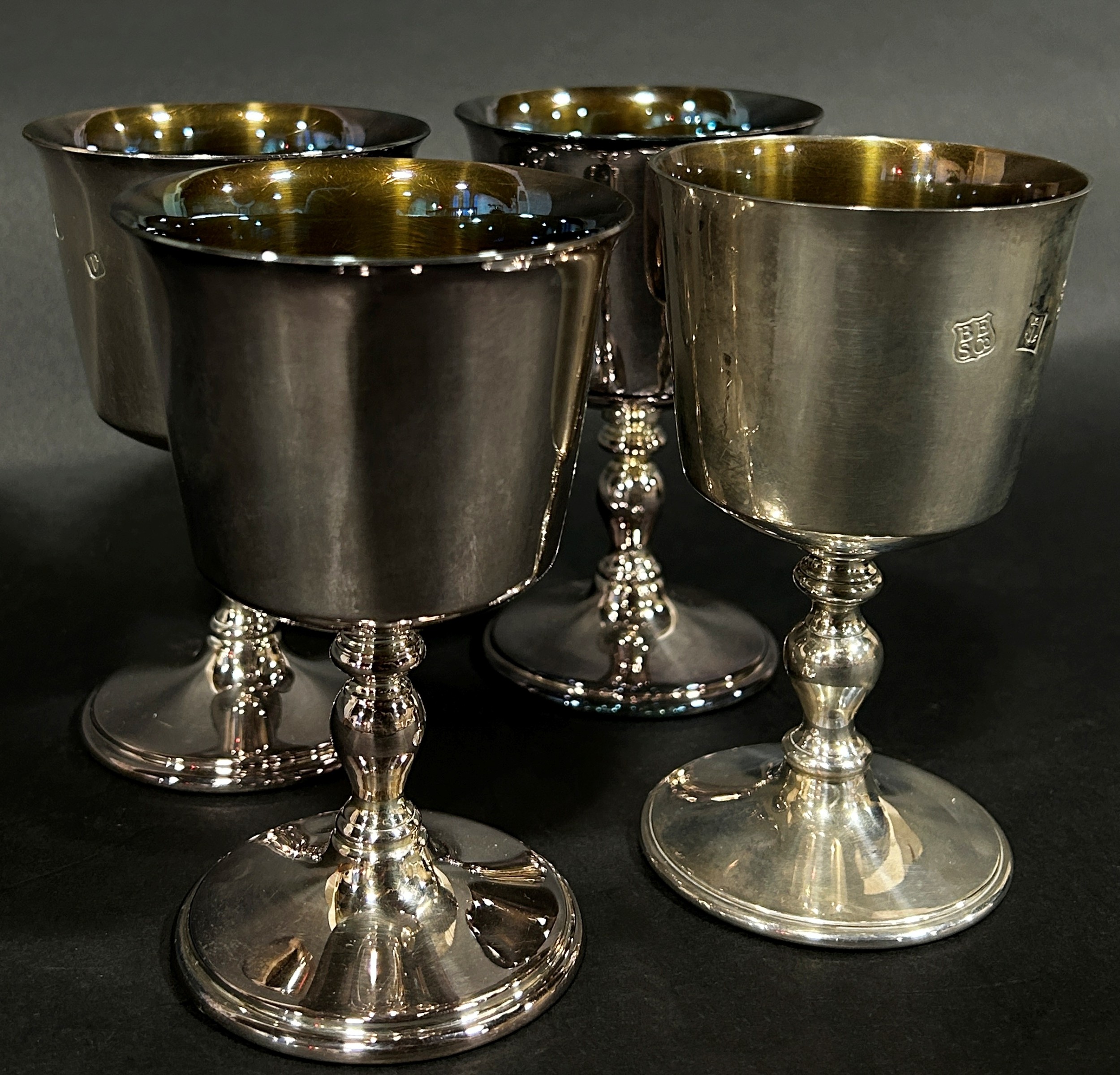 Four silver gilt wine goblets, Birmingham, late 20th century, makers Barker Ellis Silver Company, 12 - Image 2 of 4
