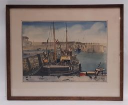 20th Century School - 'Mevagissey' fishing boats at the harbour, titled, indistinctly signed 'De