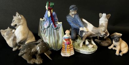 Collection of Copenhagen figures (17) together with Royal Doulton Sweet Anne & Bridesmaid