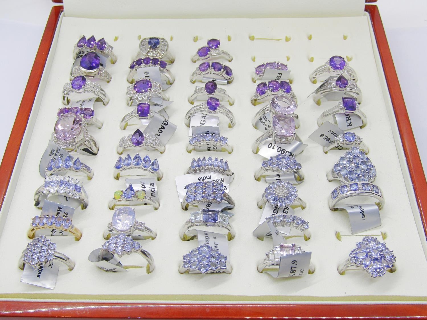 Collection of purple - violet gem set silver dress rings, to include amethyst, tanzanite, opal, - Image 2 of 4