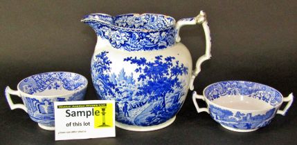 Mixed collection of 19th century and later china including an oviform blue and white transfer