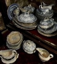 Extensive collection of blue and white Asiatic Pheasant dinner wares to include dinner plates,