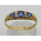 Antique 18ct sapphire and diamond ring, marks worn, size Q/R, 2.9g