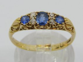 Antique 18ct sapphire and diamond ring, marks worn, size Q/R, 2.9g