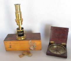 A Nairne & Blunt mahogany cased compass with a hinged cover, together with a 19th century portable