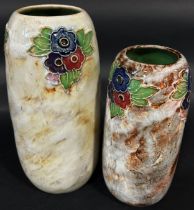 Two Doulton graduated oviform floral vases with art deco style floral detail