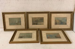 Set of five watercolours of France by the same hand c.1850 - titled: 'Beaugency', 'Angels', 'Coteaux