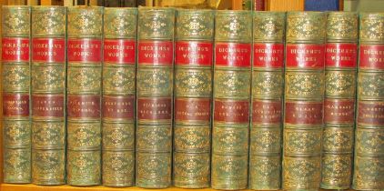 Collection of works by Charles Dickens (13 volumes) (1850) red & green leather bindings