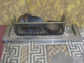 A 19th century copper helmet shaped coal scuttle, further 19th century wirework fender with simple