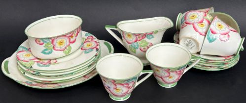 Royal Doulton Plaza Deco tea service for six, comprising six cups, saucers, sandwich plates, serving