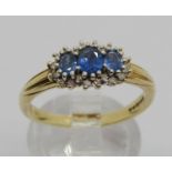 9ct sapphire and diamond cluster dress ring, Birmingham 1998, size R, 3.3g