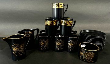 Portmeirion Black and gold tea/coffee wares designed by Susan Williams-Ellis with Greek key and lion