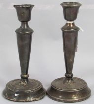 A pair of silver candlesticks (af) and a selection of silver flatware, 12 ozs approximately