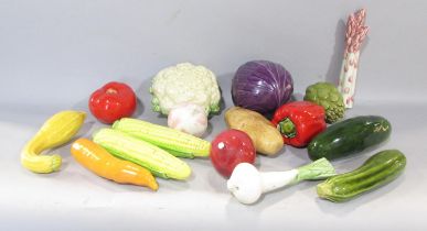 Sixteen ceramic vegetables, cauliflower, red pepper, potato, courgette, onion garlic etc