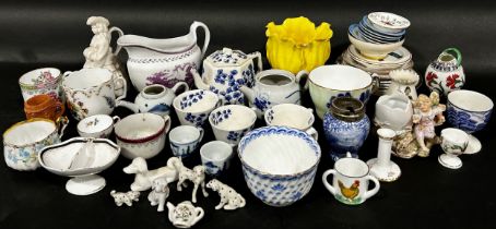 Box of small 19th century ceramics to include miniature plates, cups, ornaments, etc