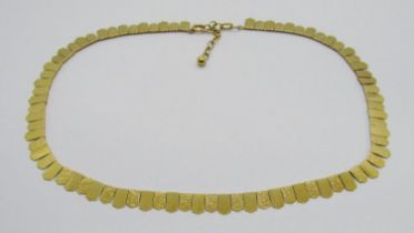 Vintage 9ct fringe collar necklace with textured finish, 46cm L approx, 14.9g