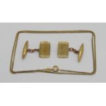 Pair of 1960s 9ct cufflinks and a 9ct chain necklace, 7.5g total (3)