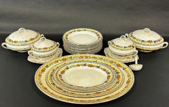 A Lawleys part dinner service with trailing floral band comprising graduated tureens, graduated meat