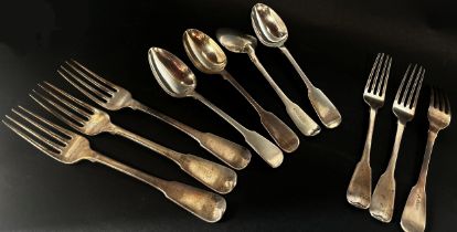 A selection of mainly Scottish 19th century silver flatware, hallmarked Glasgow, nine forks and