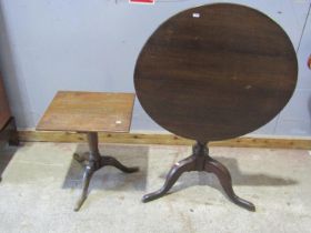 19th century oak snaptop table on turned pillar and tripod and a further smaller example (2)