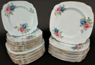 Imperial dinnerwares, c.1960, on pale turquoise ground with rose floral decoration, 12 dinner plates