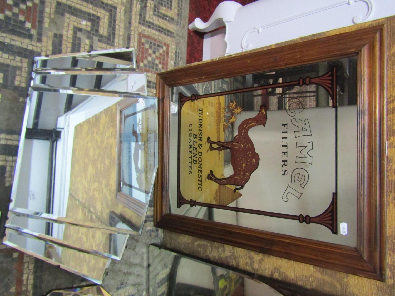 A vintage style Camel Filters Cigarettes advertising mirror mounted in a moulded stained pine frame, - Image 2 of 3