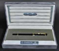 Parker duofold fountain pen, unused, 18k nib with paperwork and original box